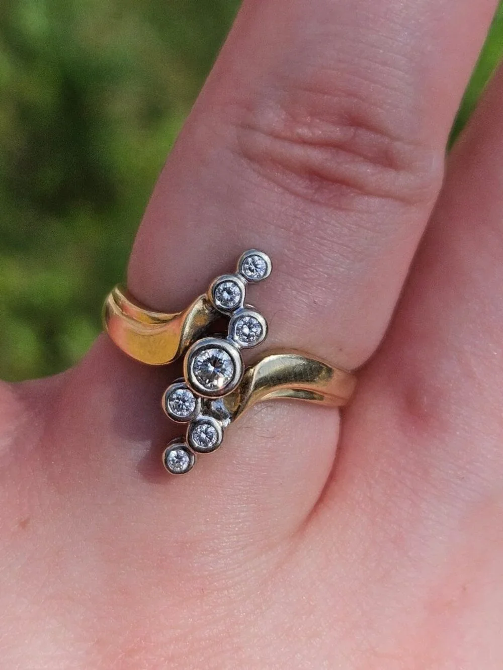 14K Yellow Gold Diamond Offset Vertical Band Cocktail Ring 0.26TCW Size 6.75